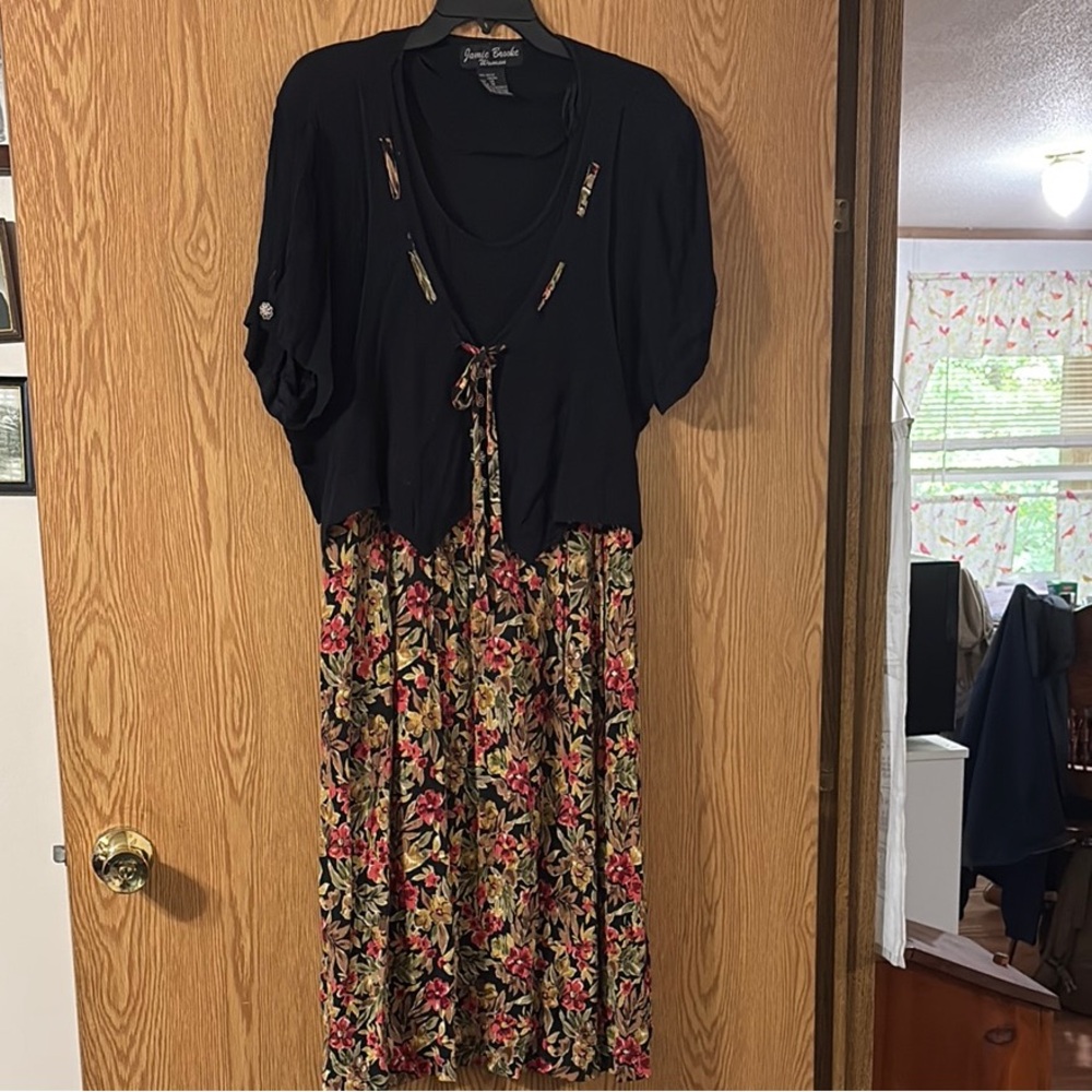 Black and Floral Dress with Cardigan
